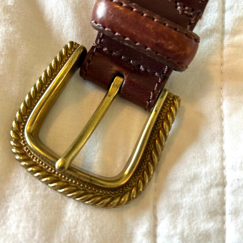 Fossil Gold Metal Brown Leather Belt. Size Medium. - Picture 3 of 13